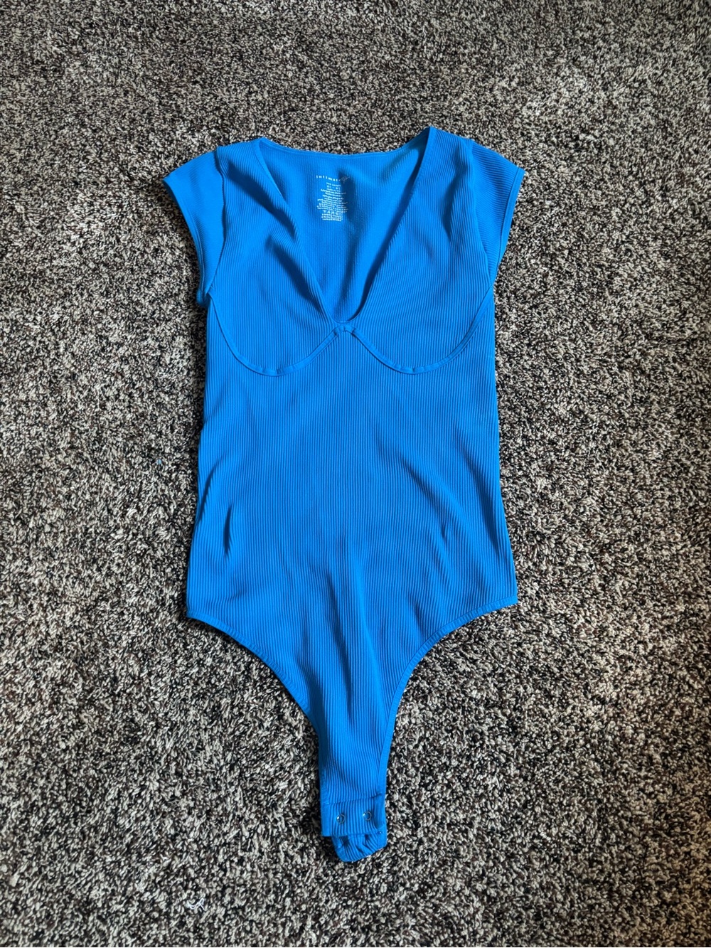 M/l Free People Ribbed Blue Scoop Neck Bodysuit